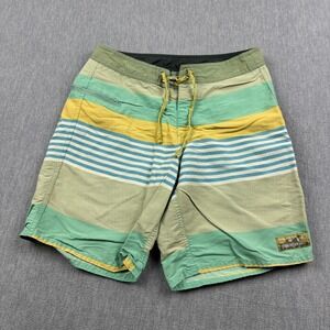 Patagonia Shorts Mens 28 Green Striped Stretch Wavefarer 8" Boardshorts 86623